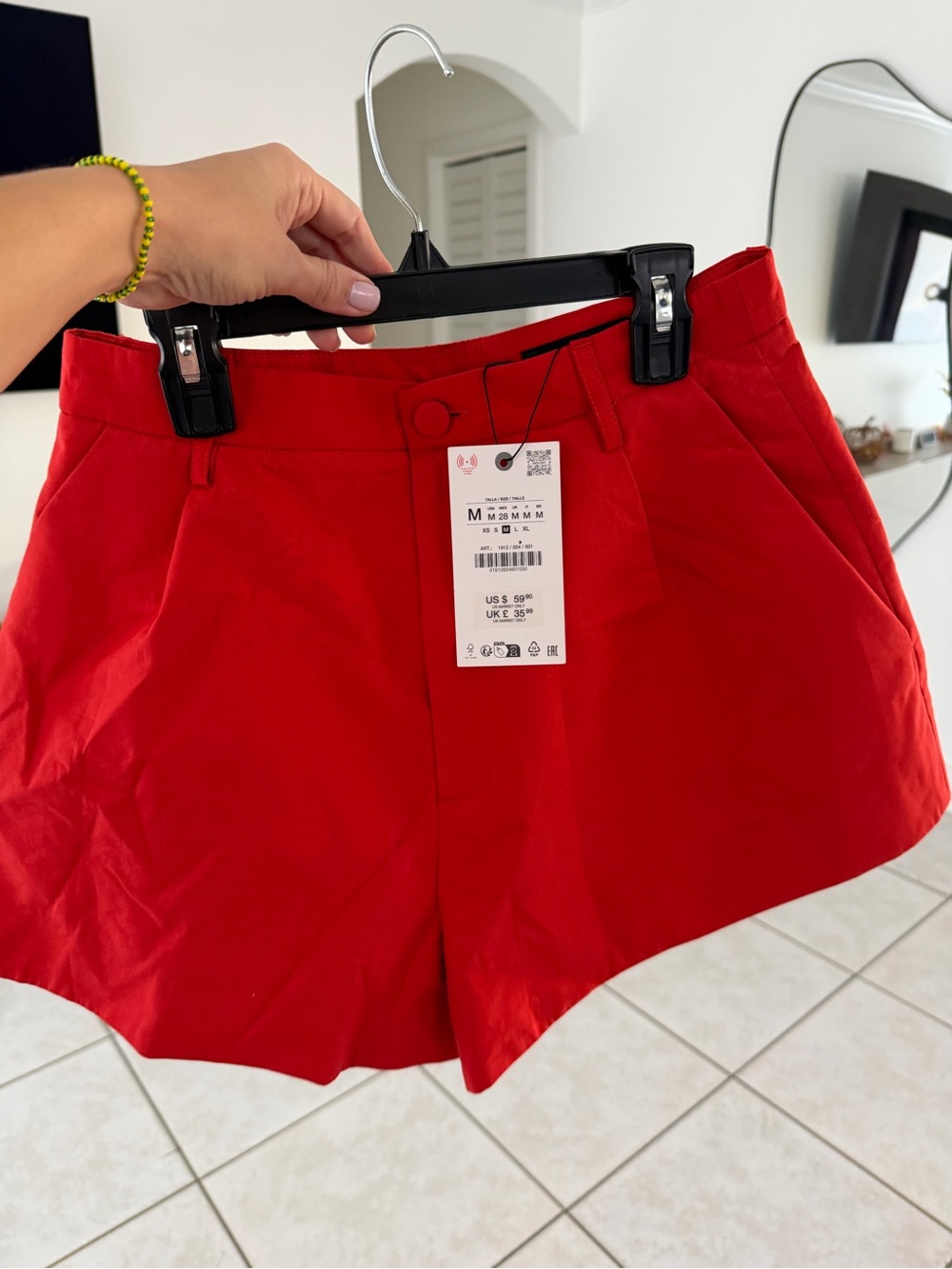 Zara Red High-Waist Tailored Women's Shorts